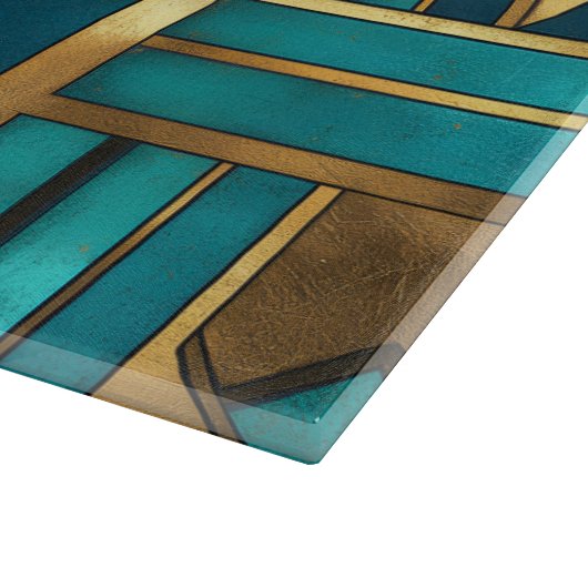 Art Deco Geometric Arrows, Gold and Turquoise Snijplank (Hoek)
