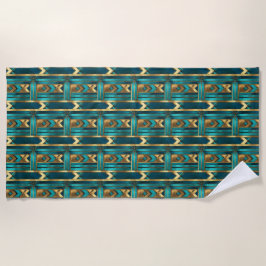 Art Deco Geometric Arrows, Gold and Turquoise Strandlaken