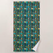 Art Deco Geometric Arrows, Gold and Turquoise Strandlaken (Voorkant)