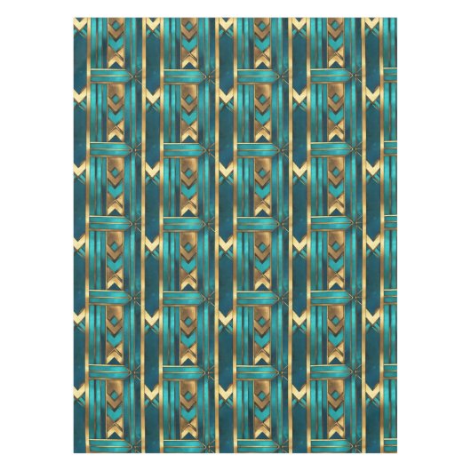 Art Deco Geometric Arrows, Gold and Turquoise Tafelkleed (Voorkant)