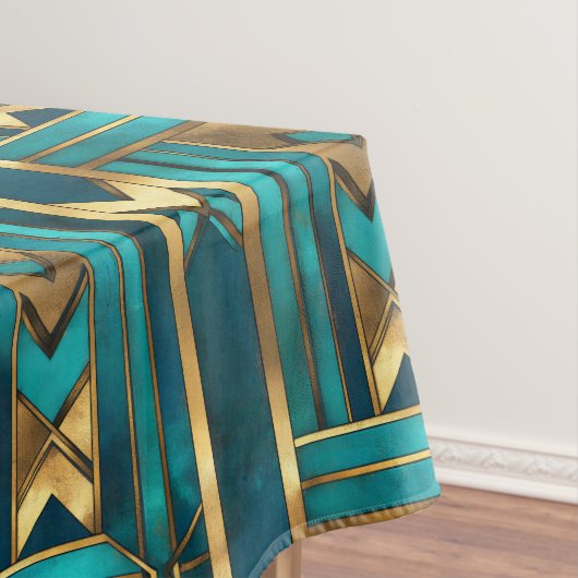 Art Deco Geometric Arrows, Gold and Turquoise Tafelkleed (Voorbeeld)