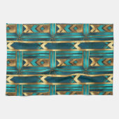Art Deco Geometric Arrows, Gold and Turquoise Theedoek (Horizontaal)