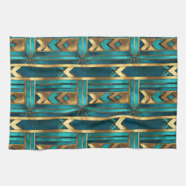Art Deco Geometric Arrows, Gold and Turquoise Theedoek