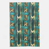 Art Deco Geometric Arrows, Gold and Turquoise Theedoek (Verticaal)