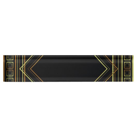 Art Deco Geometric Black Gold crème Naambordje (Voorkant)