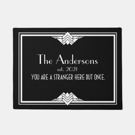 Art Deco Geometric Black White Family Name Doormat Deurmat (Voorkant)