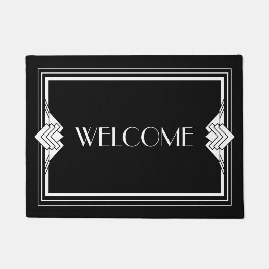 Art Deco Geometric Black White Welkom Doormat Deurmat (Voorkant)