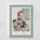 Art Deco Geometric Blauwgroen and Roze Baby Foto B Aankondiging (Voorkant)