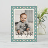 Art Deco Geometric Blauwgroen and Roze Baby Foto B Aankondiging (Staand voorkant)