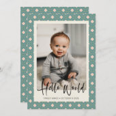 Art Deco Geometric Blauwgroen and Roze Baby Foto B Aankondiging (Voorkant / Achterkant)