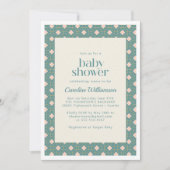 Art Deco Geometric Blauwgroen and Roze Baby shower Kaart (Voorkant)