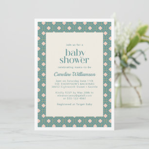 Art Deco Geometric Blauwgroen and Roze Baby shower Kaart