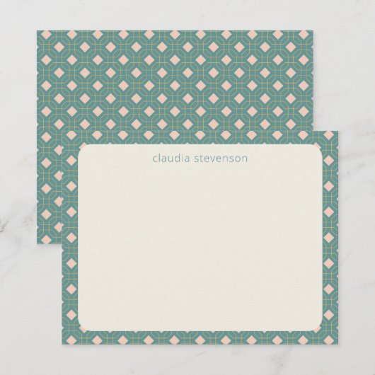 Art Deco Geometric Blauwgroen and Roze Persoonlijk Notitiekaartje (Voorkant / Achterkant)