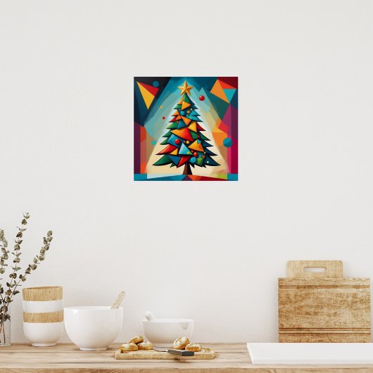 Art Deco Geometric Christmas Tree Multiple Triangl Poster (Keuken)