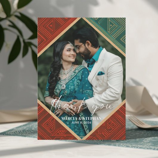 Art Deco Geometric Diamond Frame Thank You Card Bedankkaart