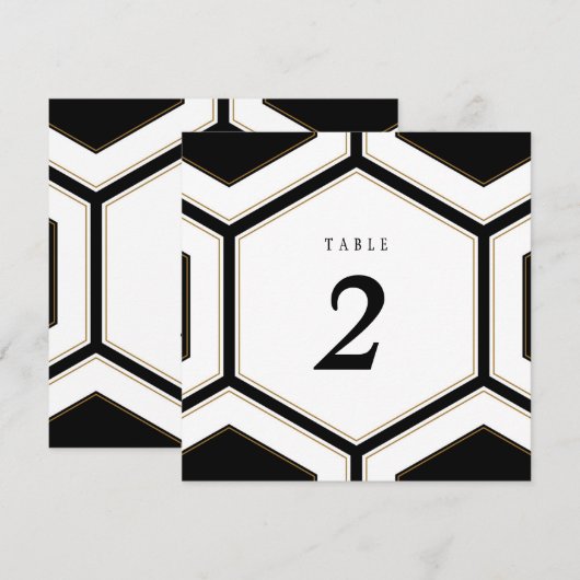 Art Deco Geometric Diamond Weduwtable Number Kaart (Voorkant / Achterkant)