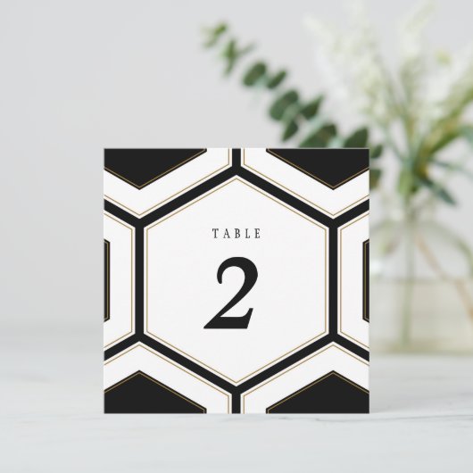 Art Deco Geometric Diamond Weduwtable Number Kaart (Staand voorkant)