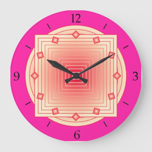 Art Deco Geometric, Fuchsia Pink en Coral Grote Klok (Voorkant)