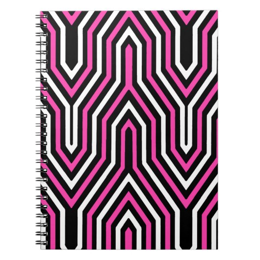 Art Deco Geometric - fuchsia roze, zwart-wit Notitieboek (Voorkant)