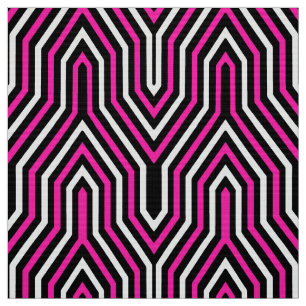 Art Deco Geometric - fuchsia roze, zwart-wit Stof