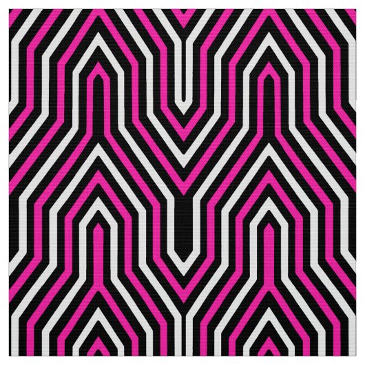 Art Deco Geometric - fuchsia roze, zwart-wit Stof (Swatch)