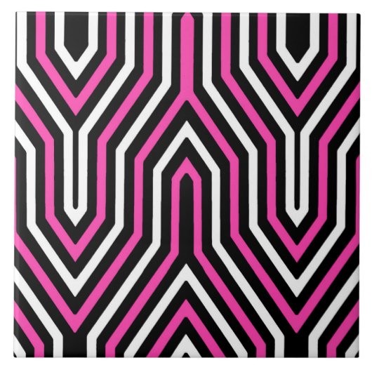Art Deco Geometric - fuchsia roze, zwart-wit Tegeltje (Voorkant)