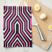 Art Deco Geometric - fuchsia roze, zwart-wit Theedoek (Quarter Fold)