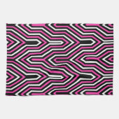 Art Deco Geometric - fuchsia roze, zwart-wit Theedoek (Horizontaal)