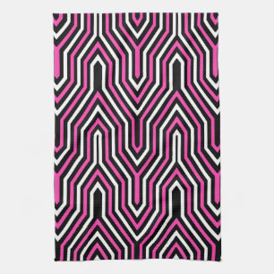 Art Deco Geometric - fuchsia roze, zwart-wit Theedoek