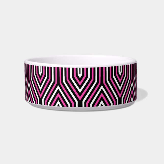 Art Deco Geometric - fuchsia roze, zwart-wit Voerbakje (Links)