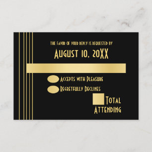 Art Deco Geometric Gold and Black Response Card Kaart