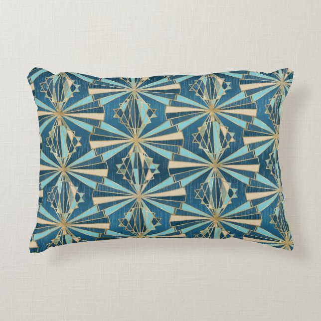 Art Deco Geometric Gold, Blue & Teal Luxury Glam Accent Kussen (Voorkant)