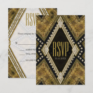 Art Deco Geometric Gold RSVP-kaart Kaart