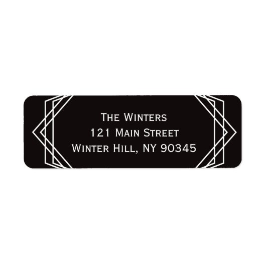 Art Deco Geometric Holiday Adres Label zwart (Voorkant)