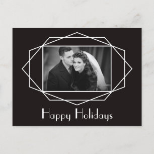 Art Deco Geometric Holiday Foto Briefkaart Black