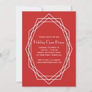 Art Deco Geometric Holiday Open House Red Kaart