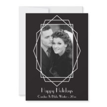 Art Deco Geometric Holiday Photo Card Black
