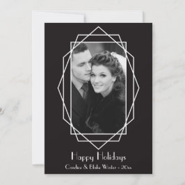 Art Deco Geometric Holiday Photo Card Black Feestdagenkaart