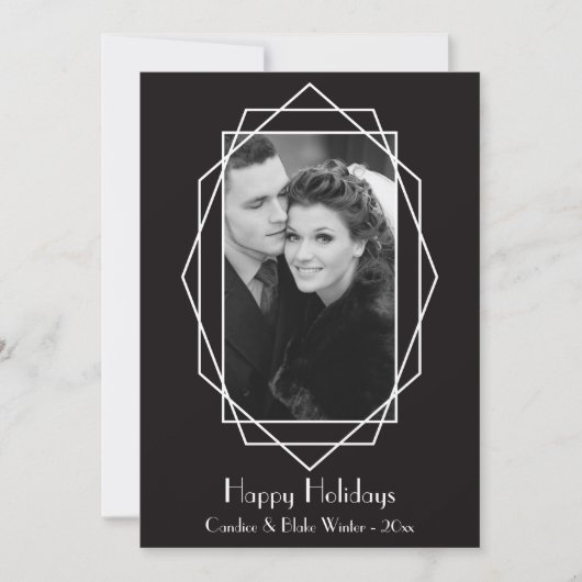 Art Deco Geometric Holiday Photo Card Black Feestdagenkaart (Voorkant)