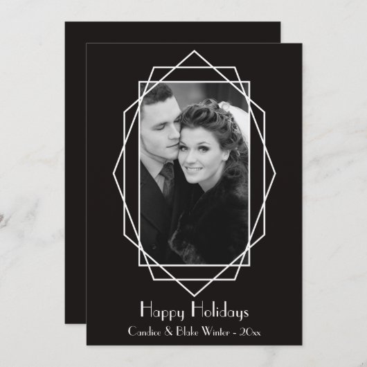 Art Deco Geometric Holiday Photo Card Black Feestdagenkaart (Voorkant / Achterkant)