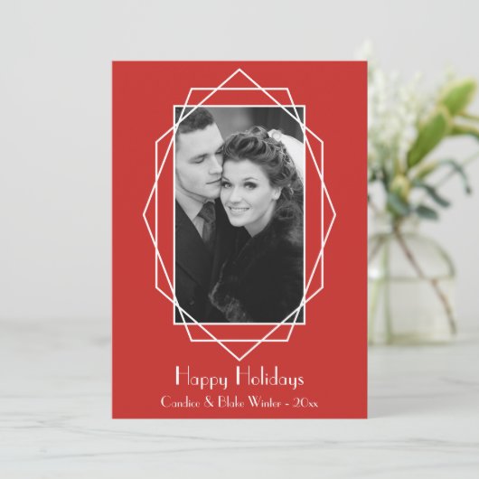 Art Deco Geometric Holiday Photo Card Feestdagenkaart (Staand voorkant)