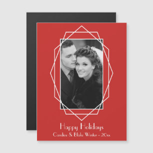 Art Deco Geometric Holiday Photo Magnet Magnetische Uitnodiging
