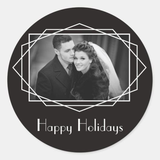 Art Deco Geometric Holiday Sticker Black (Voorkant)