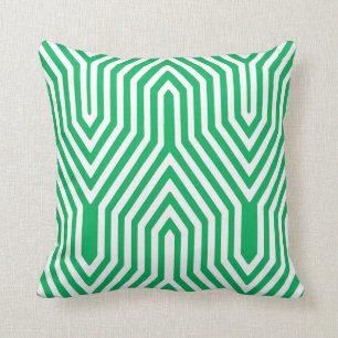 Art Deco Geometric - jade groen en wit Kussen