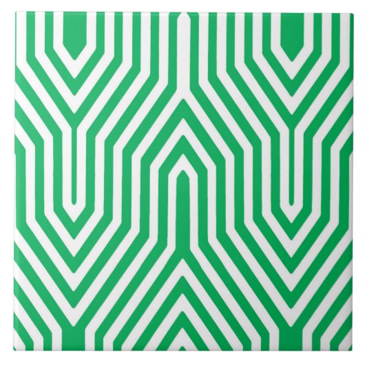 Art Deco Geometric - jade groen en wit Tegeltje (Voorkant)