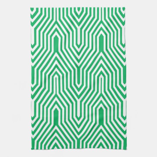Art Deco Geometric - jade groen en wit Theedoek (Verticaal)