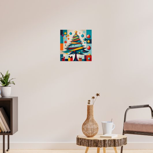 Art Deco Geometric Joyful Christmas Tree with Gift Poster (Woonkamer 3)