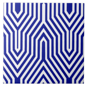Art Deco Geometric - kobalt blauw en wit Tegeltje
