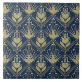 Art Deco Geometric Pat#6 olive navy ID1196 Tegeltje (Voorkant)