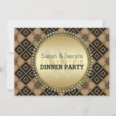 Art Deco Geometric Pattern Black Gold Dinner Party Kaart (Voorkant)